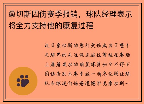 桑切斯因伤赛季报销，球队经理表示将全力支持他的康复过程