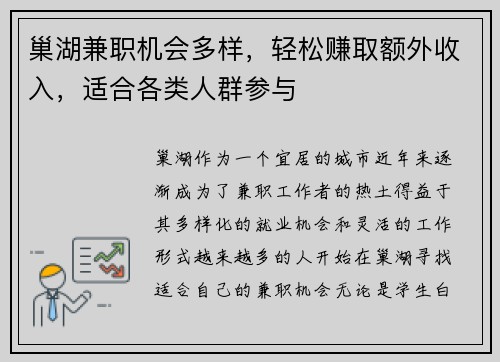 巢湖兼职机会多样，轻松赚取额外收入，适合各类人群参与
